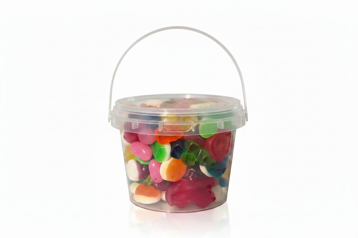 Jelly bean bucket on white background